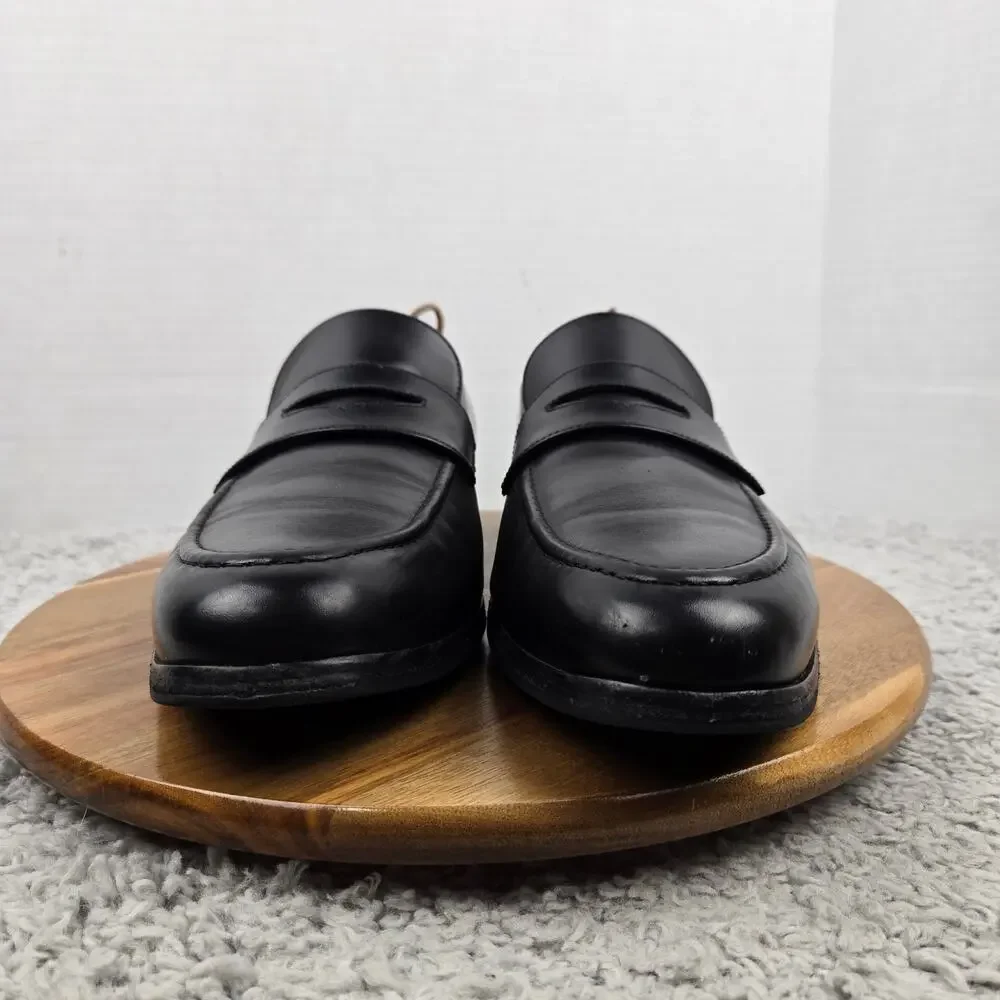 Wolf and Shepherd Men 14 Ringer Black Leather Business Casual Daily Penny Loafer